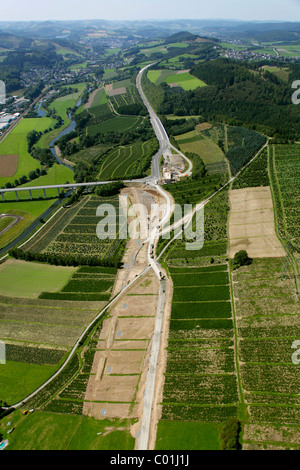 Luftaufnahme, Verlängerung der Autobahn A46, Autobahn-Ausbau, Ende der Autobahn A445 Autobahn in der Nähe von Bestwig, Meschede Stockfoto