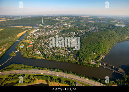 Luftbild, Aquädukt am Harkortsee See, Hensteysee See, Fluss Ruhr, Ruhrtal Valley, Herdecke, Ruhrgebiet-Bereich Stockfoto