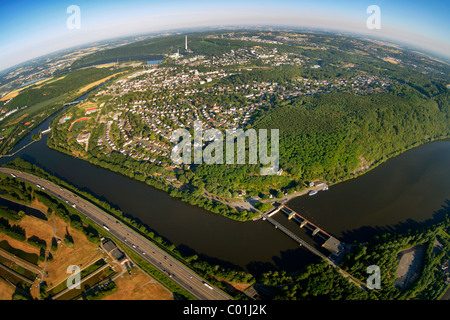 Luftbild, Aquädukt am Harkortsee See, Hensteysee See, Fluss Ruhr, Ruhrtal Valley, Herdecke, Ruhrgebiet-Bereich Stockfoto