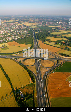 Antenne, Ansicht, Kamener Kreuz, Kleeblatt Austausch, Autobahn, Autobahn A1, Autobahn A2, Autobahn Hansalinie, Kamen Stockfoto