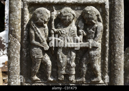 Basrelief der Beschlagnahme des Christus im Garten Gethsemane, Westwand des Muiredachs hohen Kreuz, hohes Kreuz Stockfoto