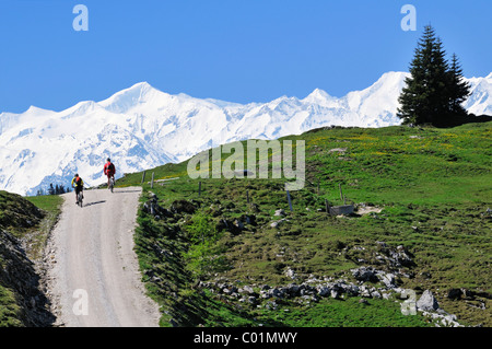 Mountainbiker auf Eggenalmkogel, die Hügel von der Alm vor den hohen Tauern, Reit Im Winkl, Bayern Stockfoto