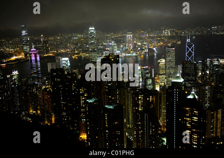 Skyline bei Nacht, Hong Kong, China, Asien Stockfoto