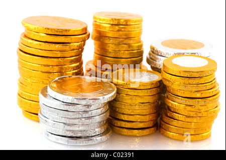 Viel Schokolade Geld in Silber und Kupfer Stockfoto