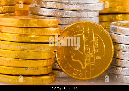 Viel Schokolade niederländischen Euro-Geld in Silber und Kupfer Stockfoto