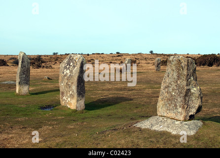 Die Hurlers alten stehende Steinkreis an Schergen auf Bodmin Moor, Cornwall, UK Stockfoto