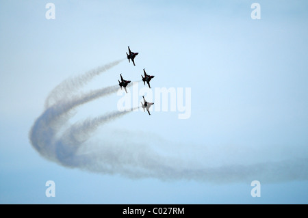 Patrouille Suisse im Formationsflug, offizielle Jet-Kunstflugstaffel der Schweizer Luftwaffe, Emmen, Schweiz, Europa Stockfoto