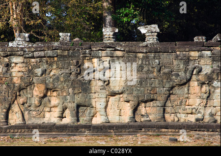 Relief auf der Terrasse der Elefanten, Tempel von Angkor, Siem Reap, Kambodscha, Indochina, Südost-Asien Stockfoto