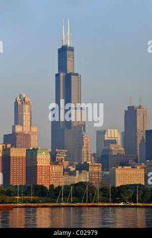 Willis Tower, früher benannt Sears Tower und umbenannt in 2009, Lake Michigan, Chicago, Illinois, Vereinigte Staaten von Amerika, USA Stockfoto
