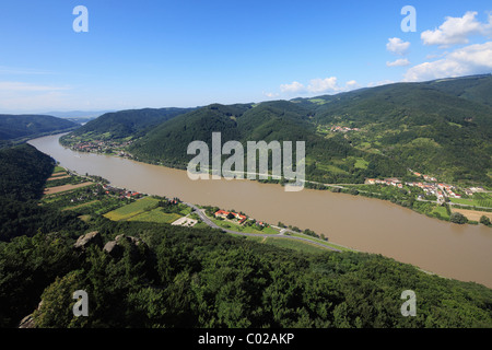 Burgruine Aggstein, Aggsbach-Markt, Aggsbach-Dorf und Groisbach, Donau, Wachau, Mostviertel-Viertels, Niederösterreich, Österreich Stockfoto