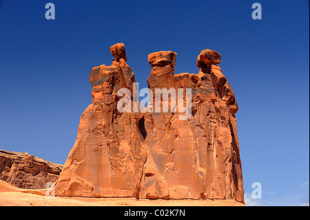 Drei Klatsch rock Formation im Arches National Park in Utah, in der Nähe von Moab, USA Stockfoto