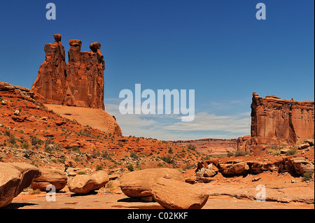 Drei Klatsch rock Formation im Arches National Park in Utah, in der Nähe von Moab, USA Stockfoto