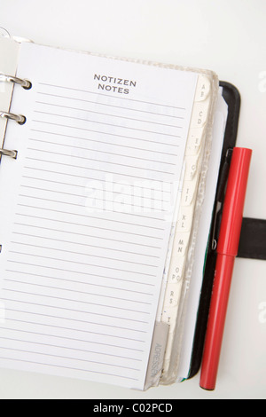 Filofax, Tagebuch mit notepad Stockfoto