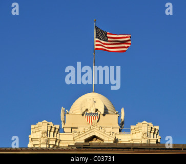 US-Flagge auf Joseph Smith Memorial Building, Tempel von die Kirche von Jesus Christus von Heiligen, Kirche Stockfoto