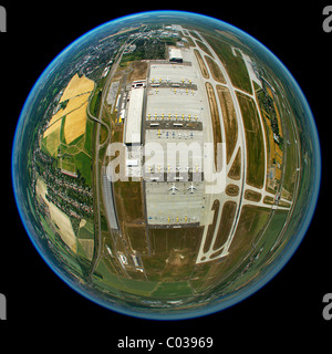 Luftaufnahme, fisheye, Globus Panorama, Leipzig Flughafen, Fracht-Flughafen, Schkeuditz, Delitzsch, Sachsen Stockfoto