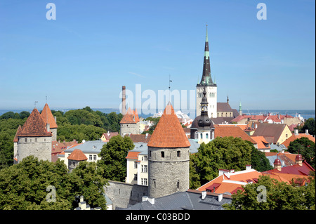 Panorama über die Altstadt, Blick vom Burgberg, Türme der St. Nicholas Church und Alexander Nevsky Cathedral Stockfoto