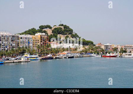 Burg, Hafen, Denia, Costa Blanca, Alicante, Spanien, Europa Stockfoto