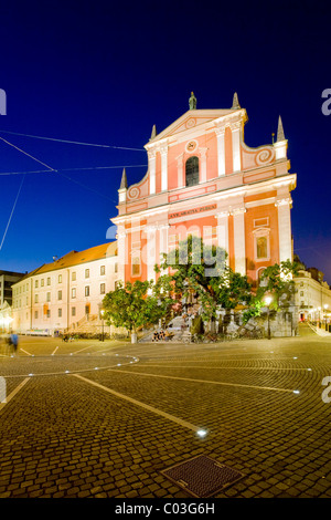 Preseren-Platz bei Nacht, Ljubljana, Slowenien, Europa Stockfoto