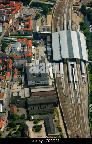 Luftbild, Hauptbahnhof, Richard-Breslau-Straße Straße, Erfurt, Thüringen, Deutschland, Europa Stockfoto