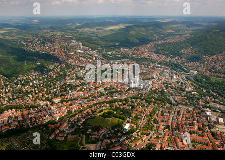 Luftaufnahme, JenTower, Jenoptik Pflanze, Universität Jena, Stadtmitte Bezirk, Jena, Thüringen, Deutschland, Europa Stockfoto