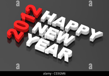Frohes neues Jahr 2012, Text auf schwarz Stockfoto