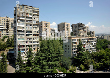 Hochhäuser in einem Wohngebiet, Russland Bezirk, Tbilisi, Georgia, West-Asien Stockfoto