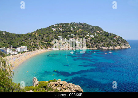 Strand, Bucht, Bucht Cala de San Vicente, Punta Grossa, Ibiza Insel, Pityusen, Balearen, Spanien, Europa Stockfoto