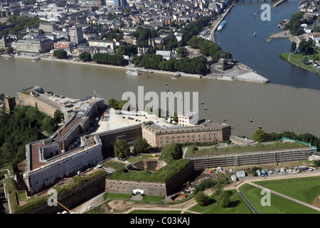 Luftaufnahme, Standort der Bundesgartenschau, in der Front, Festung Ehrenbreitstein, Koblenz, Rheinland-Pfalz Stockfoto