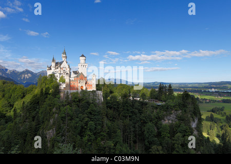 Blick von Osten, Schloss Neuschwanstein Castle, Ostallgaeu, Allgäu, Schwaben, Bayern, Deutschland, Europa Stockfoto