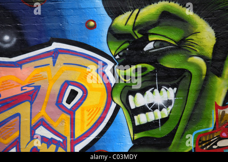 Graffiti auf eine Mauer, Rummelsburger Bucht, Stadtentwicklungsgebiets, Bezirk Berlin-Lichtenberg, Berlin, Deutschland, Europa Stockfoto