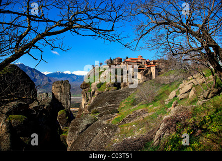 Griechenland, Meteora. Auf der oberen rechten Teil der großen Meteora Kloster, Stockfoto