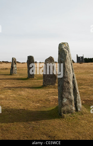 "Die Hurlers" Kreis einen alten Stein in der Nähe von Dorf Schergen auf Bodmin Moor, Cornwall, UK Stockfoto