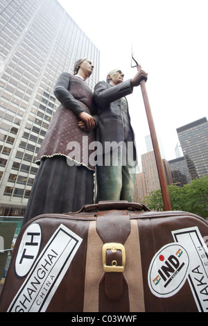 American Gothic in 3D Skulptur in Chicago ist Pionier Gericht. Stockfoto