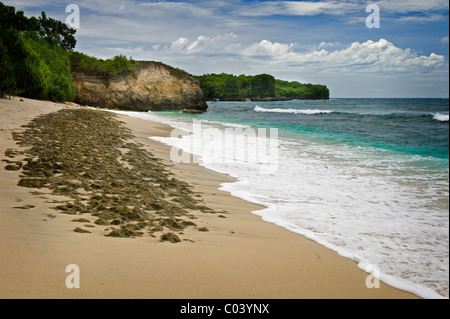 Mushroom Bay ist eine einsame, romantische tropischen Strand auf der Insel Nusa Lembongan, eine kurze Entfernung vom Festland Bali. Stockfoto