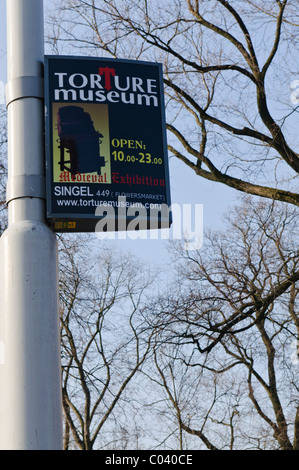 Straßenschild an der Folter-Museum, Amsterdam Stockfoto