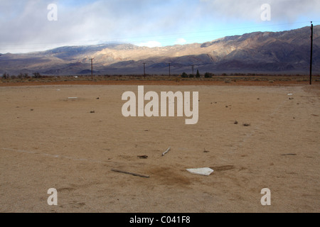 Baseball-Diamant in der Manzanar National Historic Site in Owens Valley, Kalifornien. Stockfoto