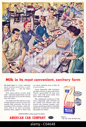 1950er Jahre ganzseitige Anzeige in der amerikanischen Verbraucher-Magazin für CANCO AMERICAN CAN COMPANY Einweg-Behälter Stockfoto