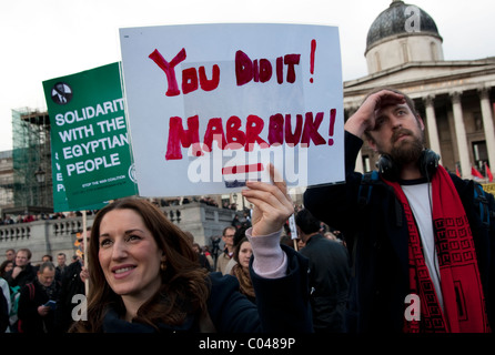 Ägyptische Siegesfeier veranstaltet von Amnesty International in Trafalgar Square in London UK 12.02.2011 Stockfoto