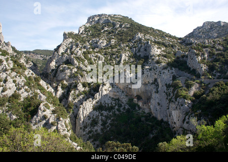 Klamm de Galamus in der französischen Pyrenäen Stockfoto