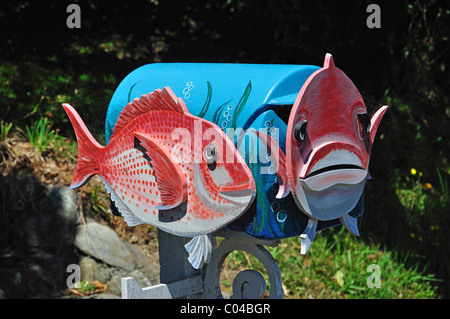 Dekorative Brief box in Okiwa Bay, Queen Charlotte Sound, Marlborough Sounds, Marlborough Region, Südinsel, Neuseeland Stockfoto