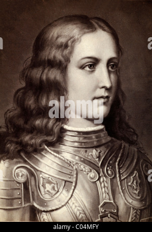 Jeanne d'Arc (c1412-1431) oder Jeanne d'Arc. Französische Nationalheldin. Porträt trägt militärische Rüstung oder Körperrüstung 19th Albumin Druck eines früheren Gemäldes. Stockfoto