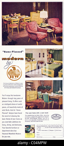 Original 1950er Jahre Werbung in amerikanischen Verbraucher-Magazin für moderne Zuhause geplant Möbel von HEYWOOD-WAKEFIELD Stockfoto