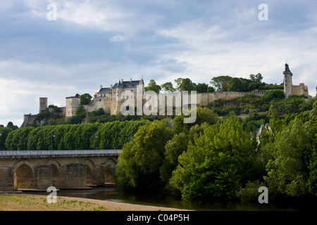 Chateau de Chinon und der Fluss Vienne im Loire-Tal, Frankreich Stockfoto