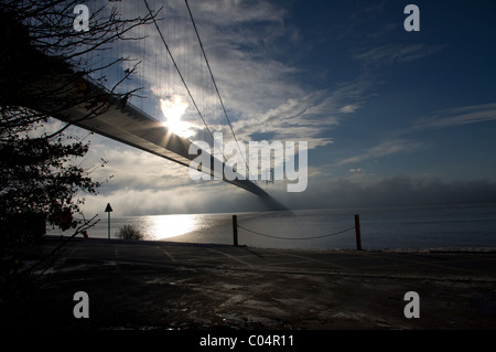 Ein Blick auf die Humber-Brücke über den Humber Mündung vom Nordufer Stockfoto