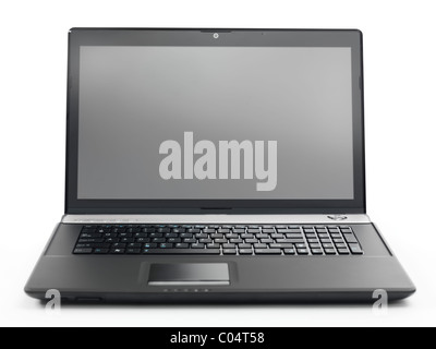 17-Zoll schwarz Notebook Laptopcomputer isoliert auf weißem Hintergrund Stockfoto