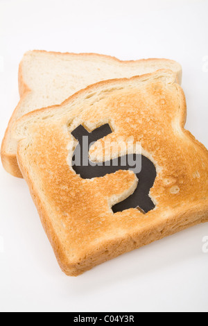 Brot Scheibe mit Dollarzeichen, Konzept Höchstkurs von Essen oder Essen für Unternehmen Stockfoto