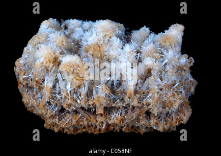 Gipsstein cristalized ein schwarzer Hintergrund isoliert Stockfoto