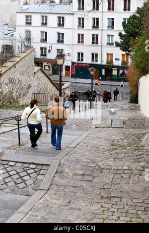 Treppen, die aus "Sacre Coeur", das "Viertel Montmartre" von Paris. Stockfoto