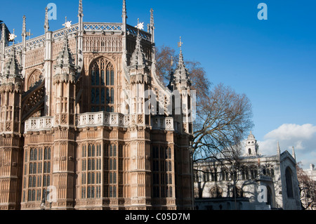 Außenansicht des Westminster Abbey Henry VII Marienkapelle. London, England. Stockfoto