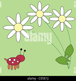 Abstrakte Blumen und einen Fehler auf einer Wiese. Stockfoto